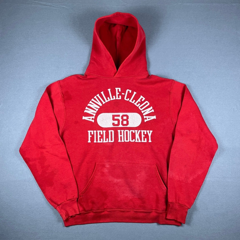 Vintage 80s Russell Athletic Annville-Cleona Field Hockey Hoodie Red Mens Medium